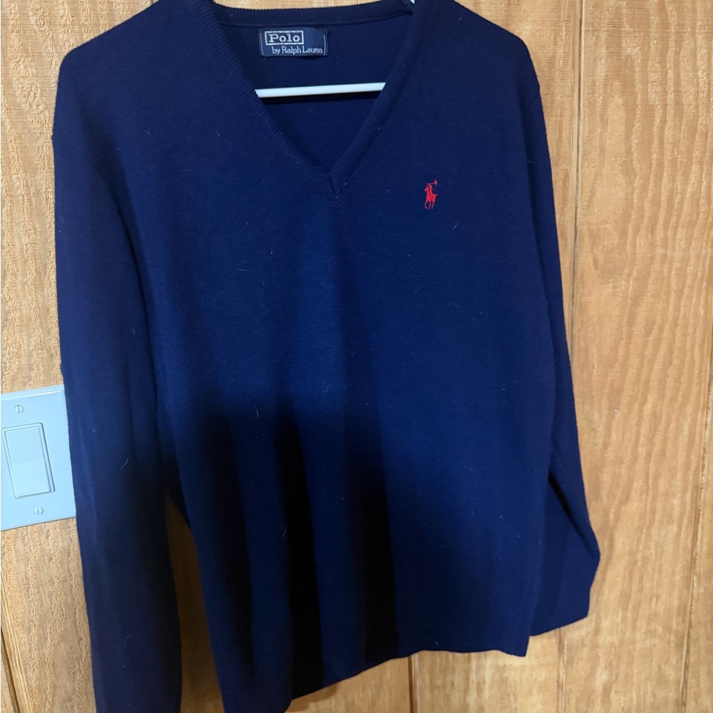 Ralph Lauren Navy V-Neck with Red Logo